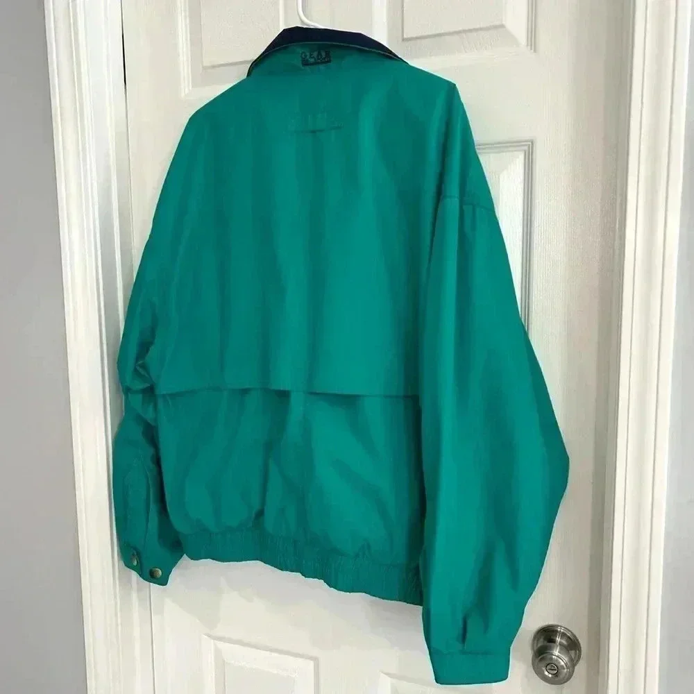 VTG 90s Y2K Crown Cruise Lines Green Collar Zip Up Pocket Coat Jacket Men XL